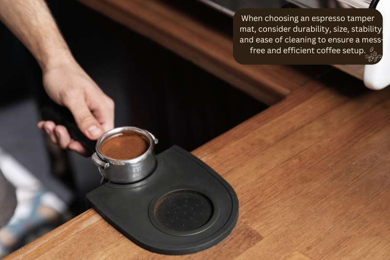 When choosing an espresso tamper mat, consider durability, size, stability, and ease of cleaning to ensure a mess-free and efficient coffee setup.