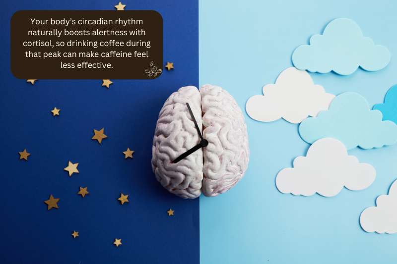 Your body’s circadian rhythm naturally boosts alertness with cortisol, so drinking coffee during that peak can make caffeine feel less effective.