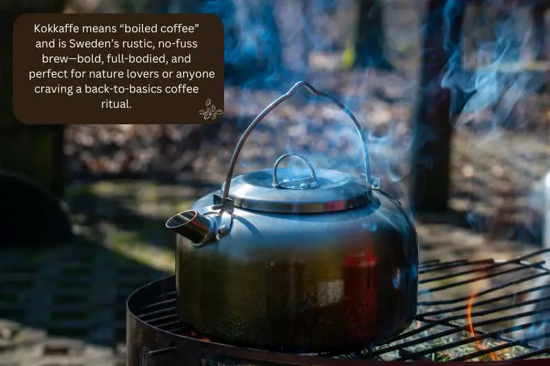 Kokkaffe means “boiled coffee” and is Sweden’s rustic, no-fuss brew—bold, full-bodied, and perfect for nature lovers or anyone craving a back-to-basics coffee ritual.