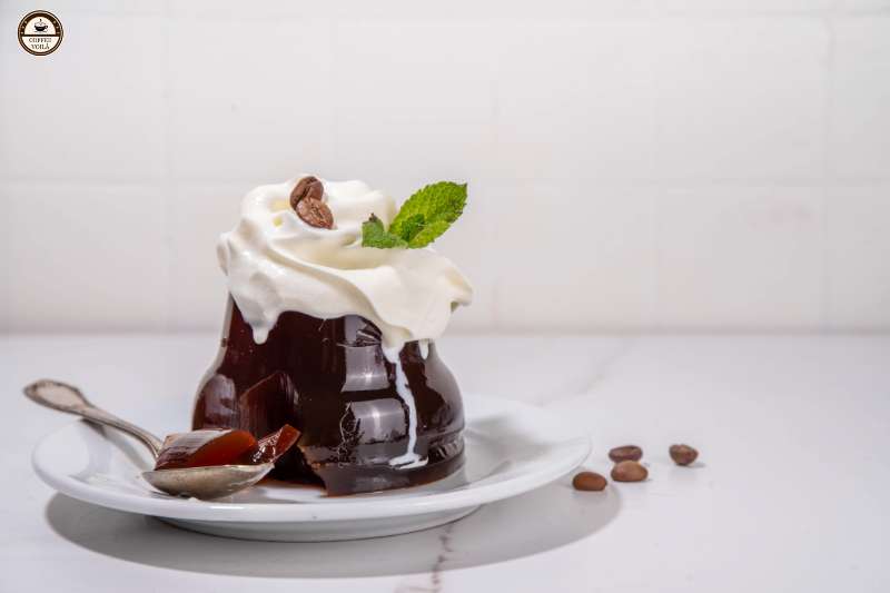 Coffee jelly with whipped cream on top