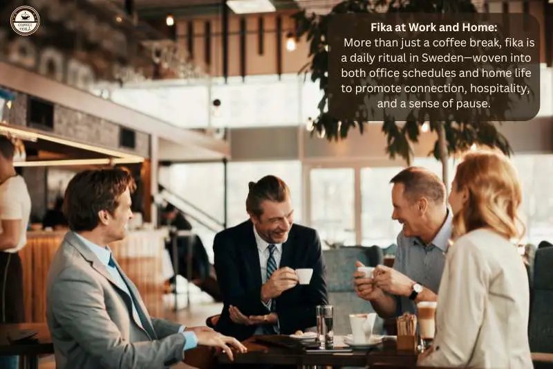 Fika at Work and Home:
More than just a coffee break, fika is a daily ritual in Sweden—woven into both office schedules and home life to promote connection, hospitality, and a sense of pause.