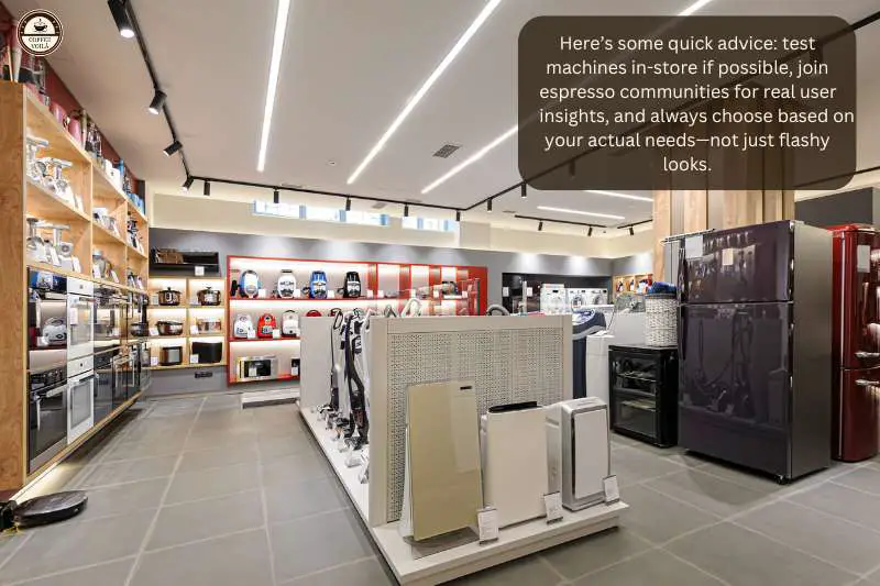 Here’s some quick advice: test machines in-store if possible, join espresso communities for real user insights, and always choose based on your actual needs—not just flashy looks.