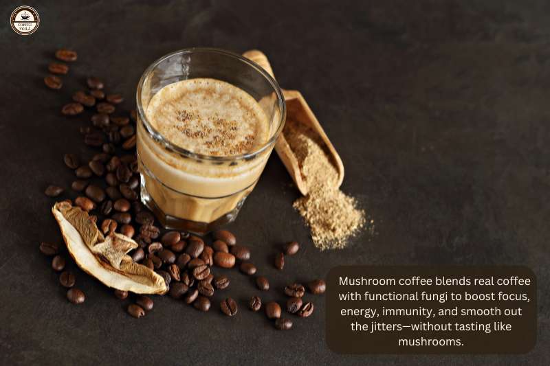 Mushroom coffee blends real coffee with functional fungi to boost focus, energy, immunity, and smooth out the jitters—without tasting like mushrooms.