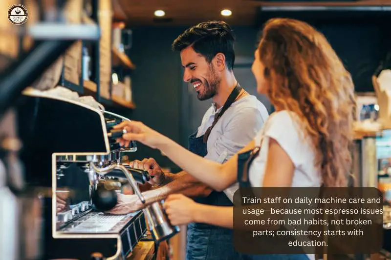 Train staff on daily machine care and usage—because most espresso issues come from bad habits, not broken parts; consistency starts with education.