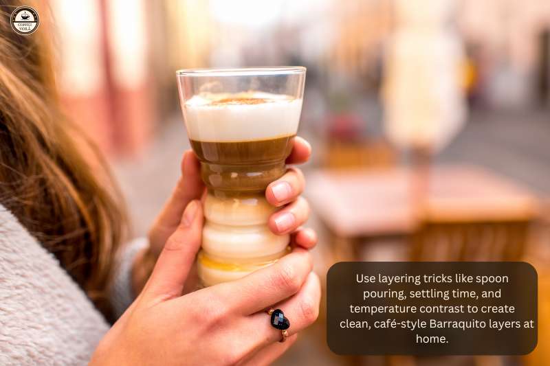 Use layering tricks like spoon pouring, settling time, and temperature contrast to create clean, café-style Barraquito layers at home.
