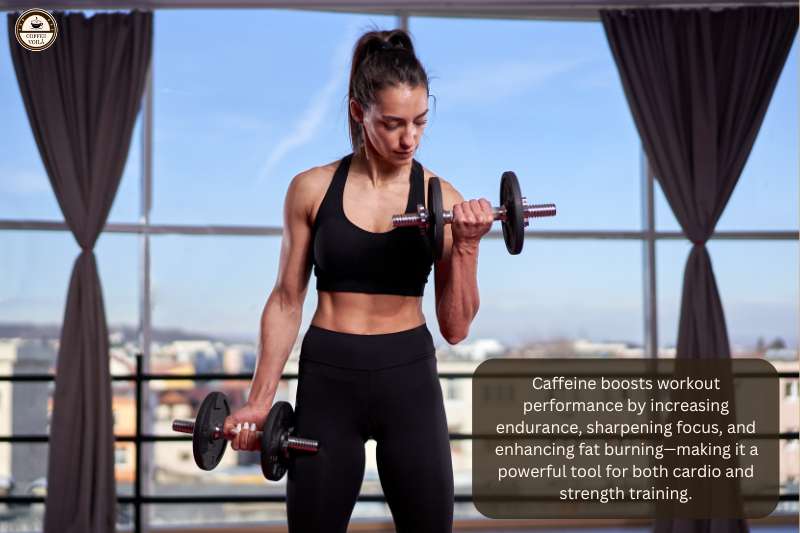 Caffeine boosts workout performance by increasing endurance, sharpening focus, and enhancing fat burning—making it a powerful tool for both cardio and strength training.