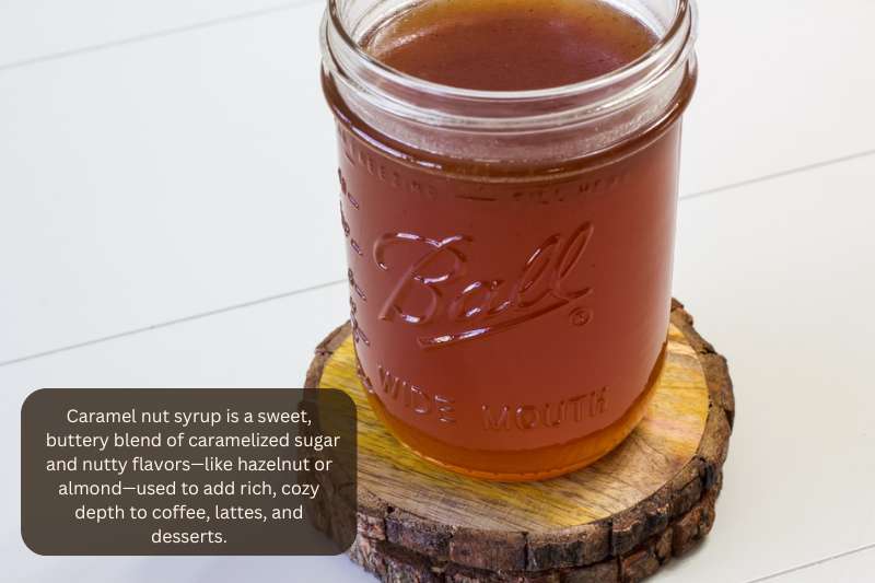Caramel nut syrup is a sweet, buttery blend of caramelized sugar and nutty flavors—like hazelnut or almond—used to add rich, cozy depth to coffee, lattes, and desserts.