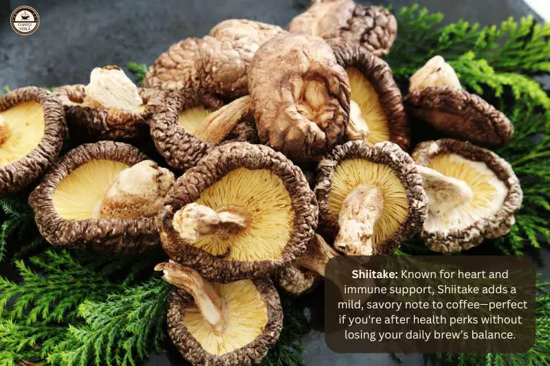 Shiitake: Known for heart and immune support, Shiitake adds a mild, savory note to coffee—perfect if you're after health perks without losing your daily brew’s balance.