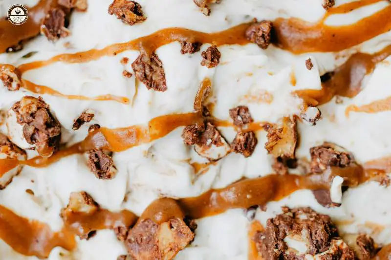 caramel syrup on top of ice cream