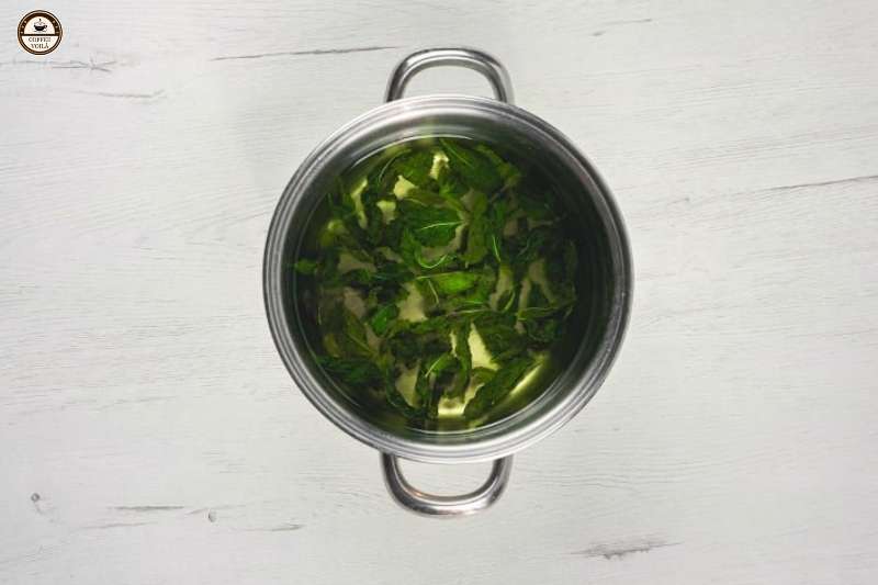 cooking mint in a pan