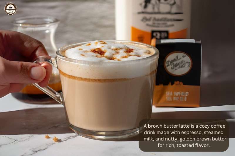 A brown butter latte is a cozy coffee drink made with espresso, steamed milk, and nutty, golden brown butter for rich, toasted flavor.