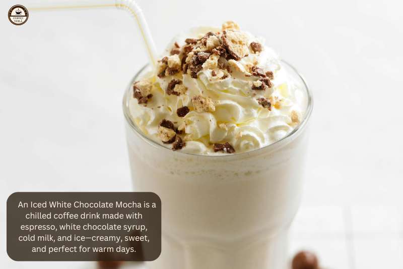 An Iced White Chocolate Mocha is a chilled coffee drink made with espresso, white chocolate syrup, cold milk, and ice—creamy, sweet, and perfect for warm days.