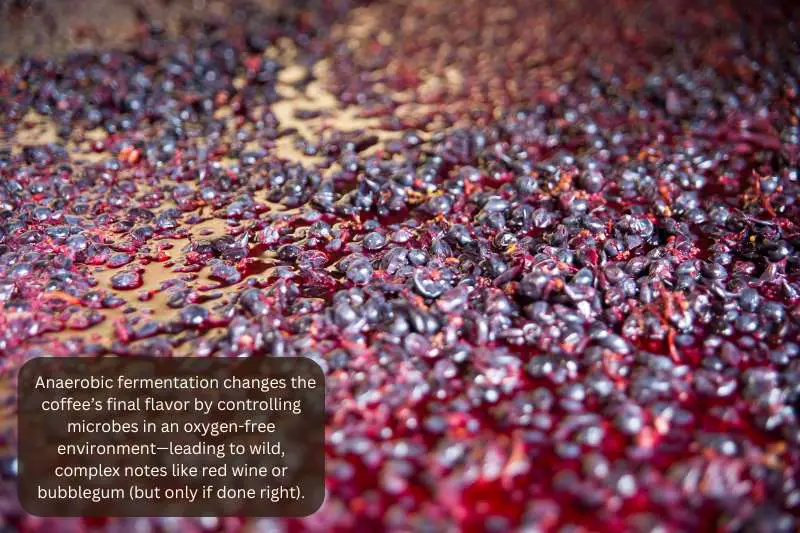 Anaerobic fermentation changes the coffee’s final flavor by controlling microbes in an oxygen-free environment—leading to wild, complex notes like red wine or bubblegum (but only if done right).
