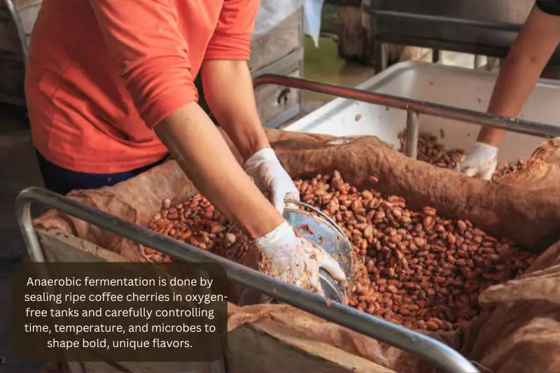 Anaerobic fermentation is done by sealing ripe coffee cherries in oxygen-free tanks and carefully controlling time, temperature, and microbes to shape bold, unique flavors.