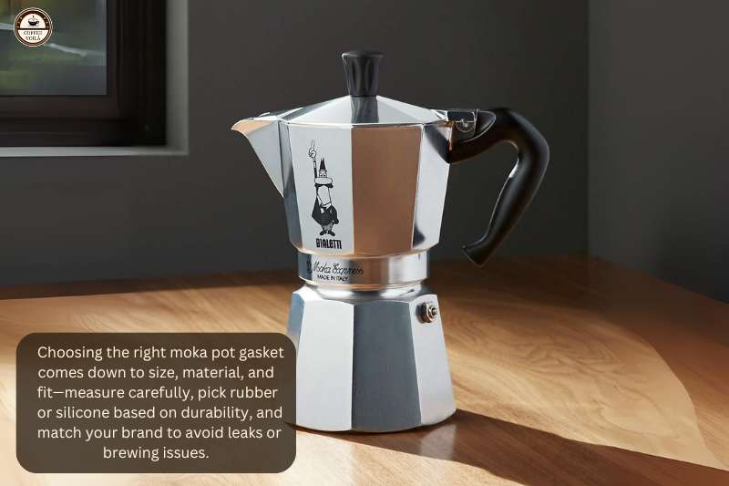 Choosing the right moka pot gasket comes down to size, material, and fit—measure carefully, pick rubber or silicone based on durability, and match your brand to avoid leaks or brewing issues.