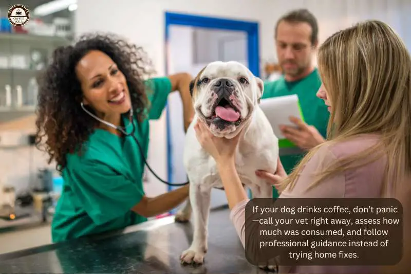 If your dog drinks coffee, don’t panic—call your vet right away, assess how much was consumed, and follow professional guidance instead of trying home fixes.