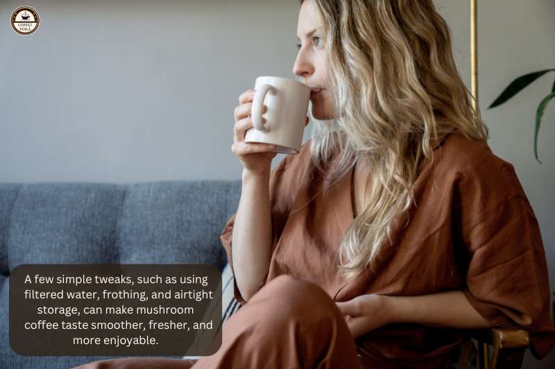 A few simple tweaks, such as using filtered water, frothing, and airtight storage, can make mushroom coffee taste smoother, fresher, and more enjoyable.