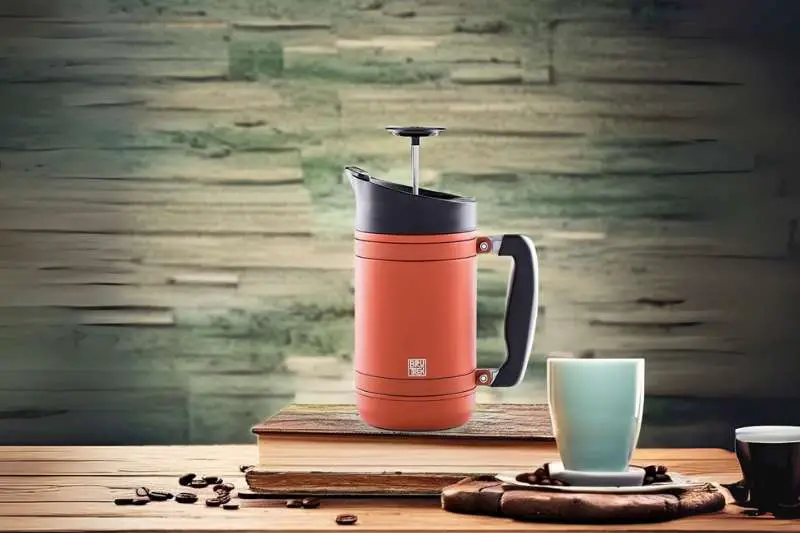 
BruTrek Basecamp Coffee Press - Double Wall Vacuum Insulated Stainless Steel - Bru-Stop Technology, No Grounds in Coffee, No Spill Lid 