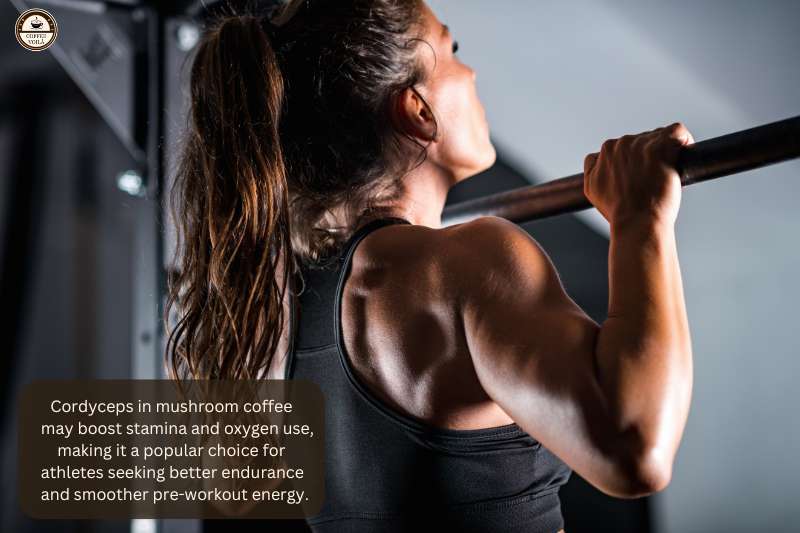 Cordyceps in mushroom coffee may boost stamina and oxygen use, making it a popular choice for athletes seeking better endurance and smoother pre-workout energy.