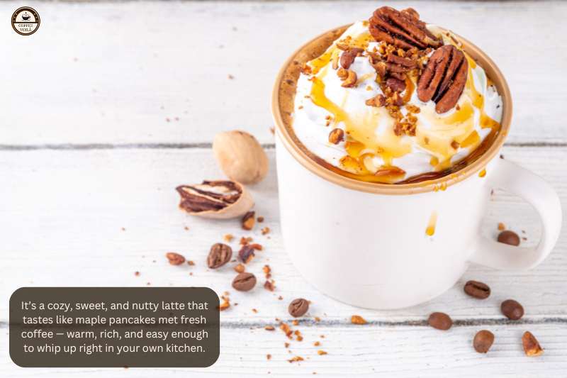 It’s a cozy, sweet, and nutty latte that tastes like maple pancakes met fresh coffee — warm, rich, and easy enough to whip up right in your own kitchen.