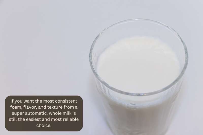 If you want the most consistent foam, flavor, and texture from a super automatic, whole milk is still the easiest and most reliable choice.