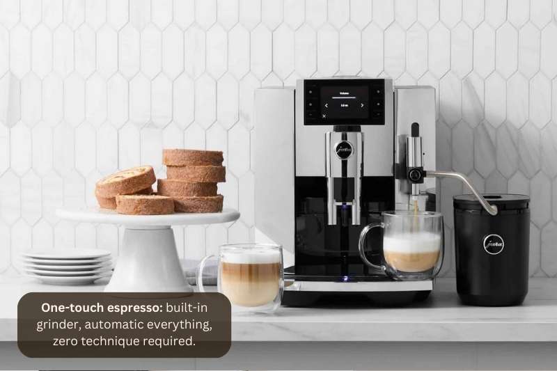 One-touch espresso: built-in grinder, automatic everything, zero technique required.