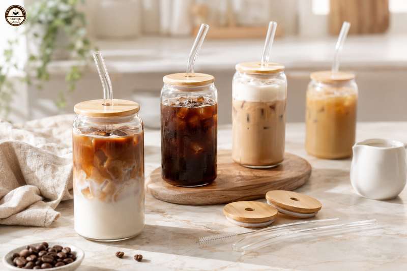 NETANY Drinking Glasses with Bamboo Lids and Straws